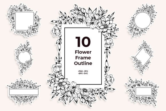 10 Flower Frame Line Art Decoration