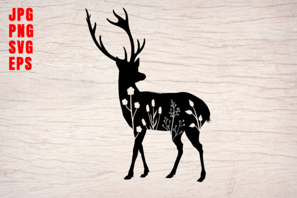 Animal Silhouette Deer Floral Ornamental