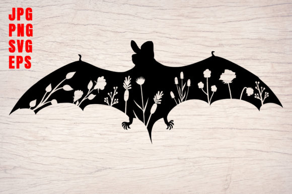 Bat Silhouette Floral Animal Design