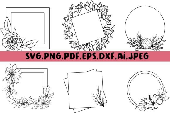 Beautiful Floral Line-art Frames