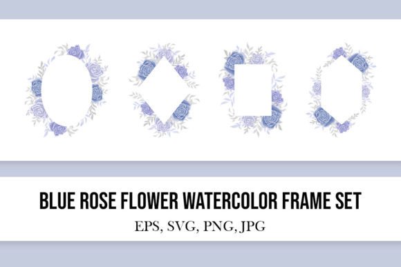 Blue Rose Flower Watercolor Frame Set