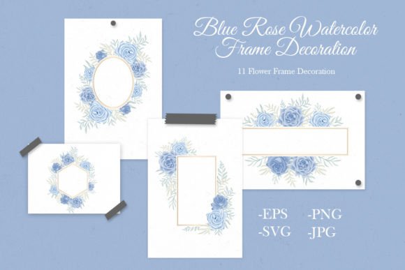 Blue Rose Watercolor Frame Decoration