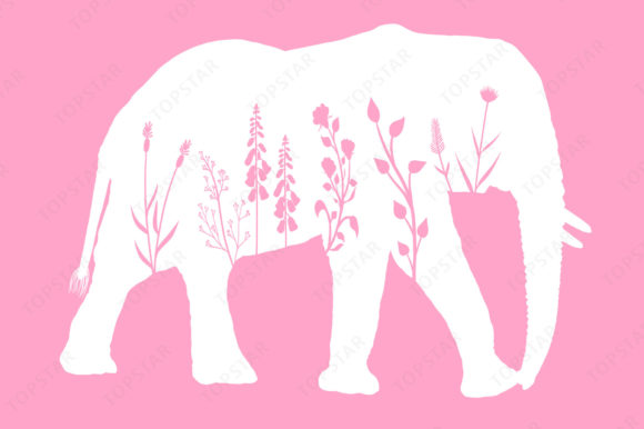Elephant Silhouette Floral Design Animal