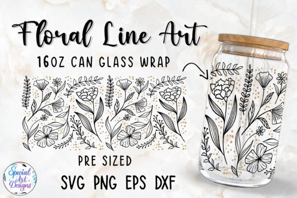 Floral Line Art Glass Can Wrap