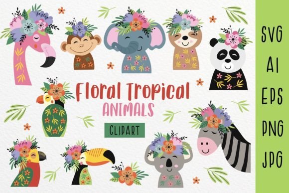Floral Tropical Animals Clipart