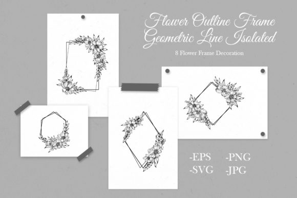 Flower Outline Frame Geometric Line Set