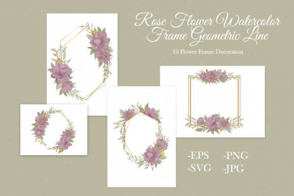 Flower Watercolor Frame Gold Geometric