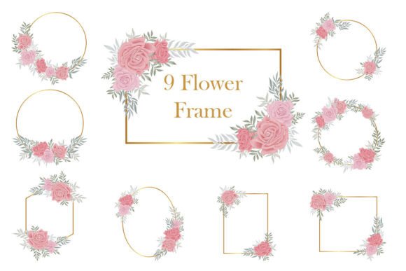 Flower Watercolor Gold Frame Geometric