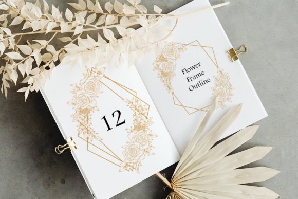 Gold Frame Geometric with Flower Outline