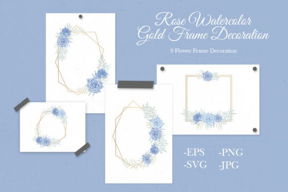 Gold Geometric Frame with Rose Watercolor
