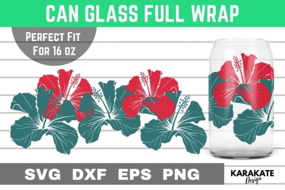 Hibiscus Floral, 16 Oz Can Glass Wrap