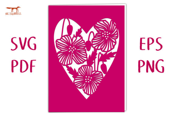 Icelandic Poppy Flower Heart Card SVG