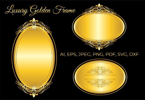 Luxury Golden Floral Frame Oval