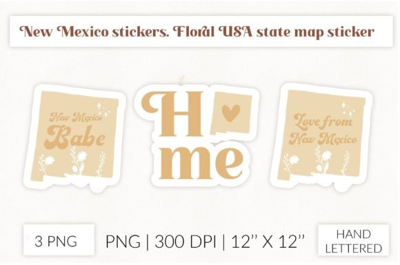 New Mexico Map Stickers. Floral New Mexi
