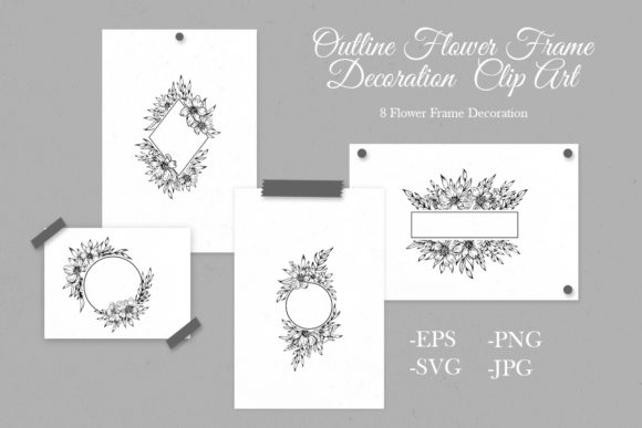 Outline Flower Frame Clip Art Decoration