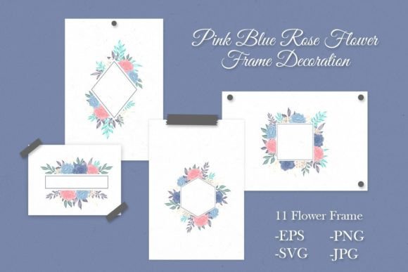 Pink Blue Rose Flower Frame Decoration