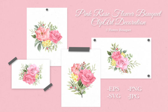 Pink Rose Flower Bouquet Decoration Set