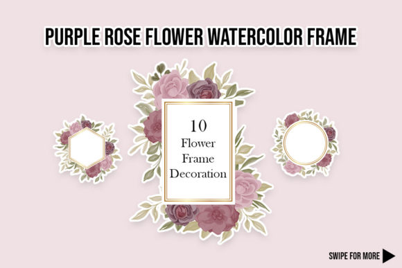 Purple Flower Frame Watercolor Border