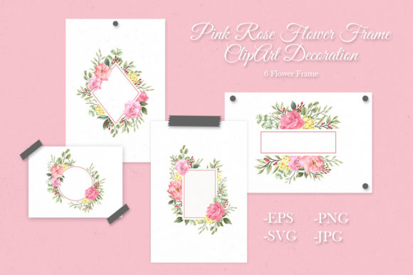 Rose Flower Frame Decoration Clipart Set