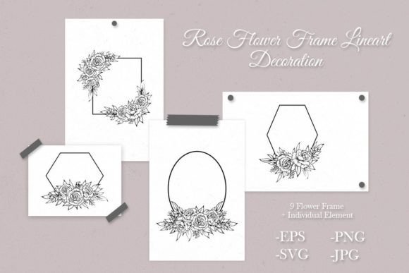 Rose Flower Frame Lineart Decoration