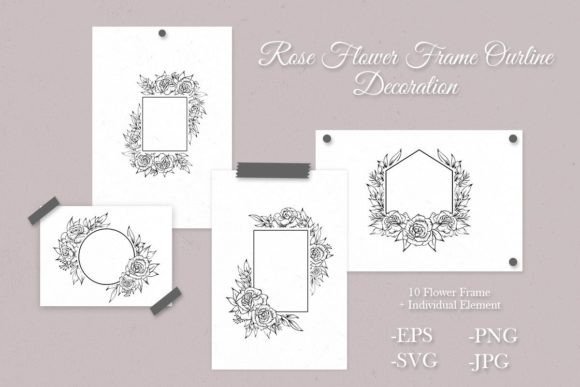 Rose Flower Frame Outline Decoration