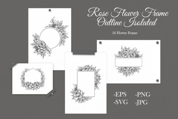 Rose Flower Frame Outline Isolated Set