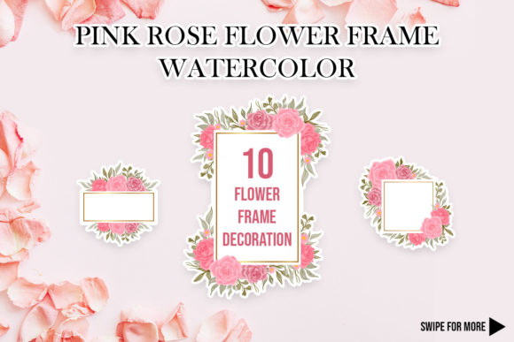 Rose Flower Frame Watercolor Set Decor