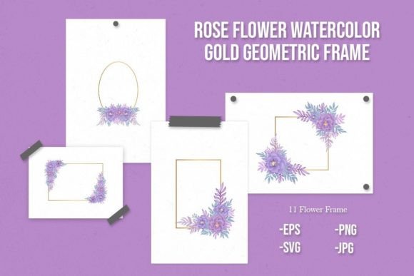 Rose Flower Watercolor Gold Frame Set